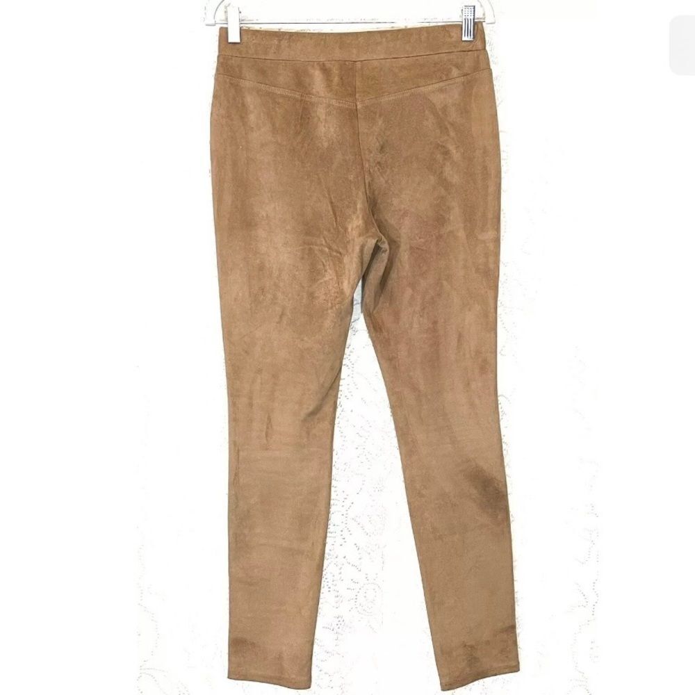 NWT JOAN VASS Sz S Camel Faux Suede Pants Leggings Elastic Waistband w/ Pockets - Picture 3 of 11